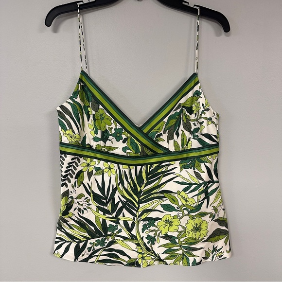 J. Crew Tops - J Crew  Silk Slip Top Spaghetti Strap, Green & White Tropical Forest, Lined, 10